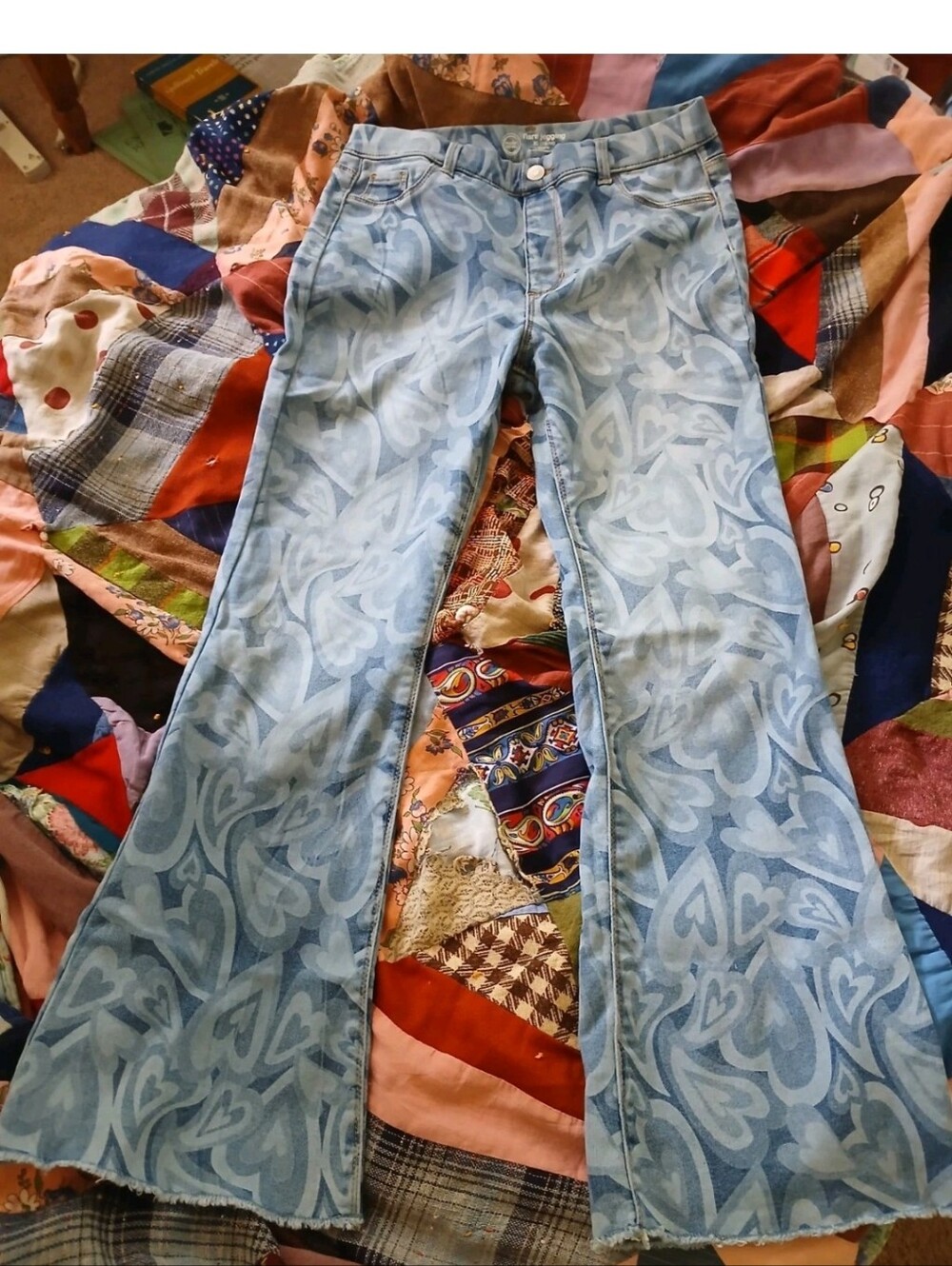 Wondernation Jeans Girls 14 Women's Size 2 To 4 Retro Hippie Heart Shaped Flare